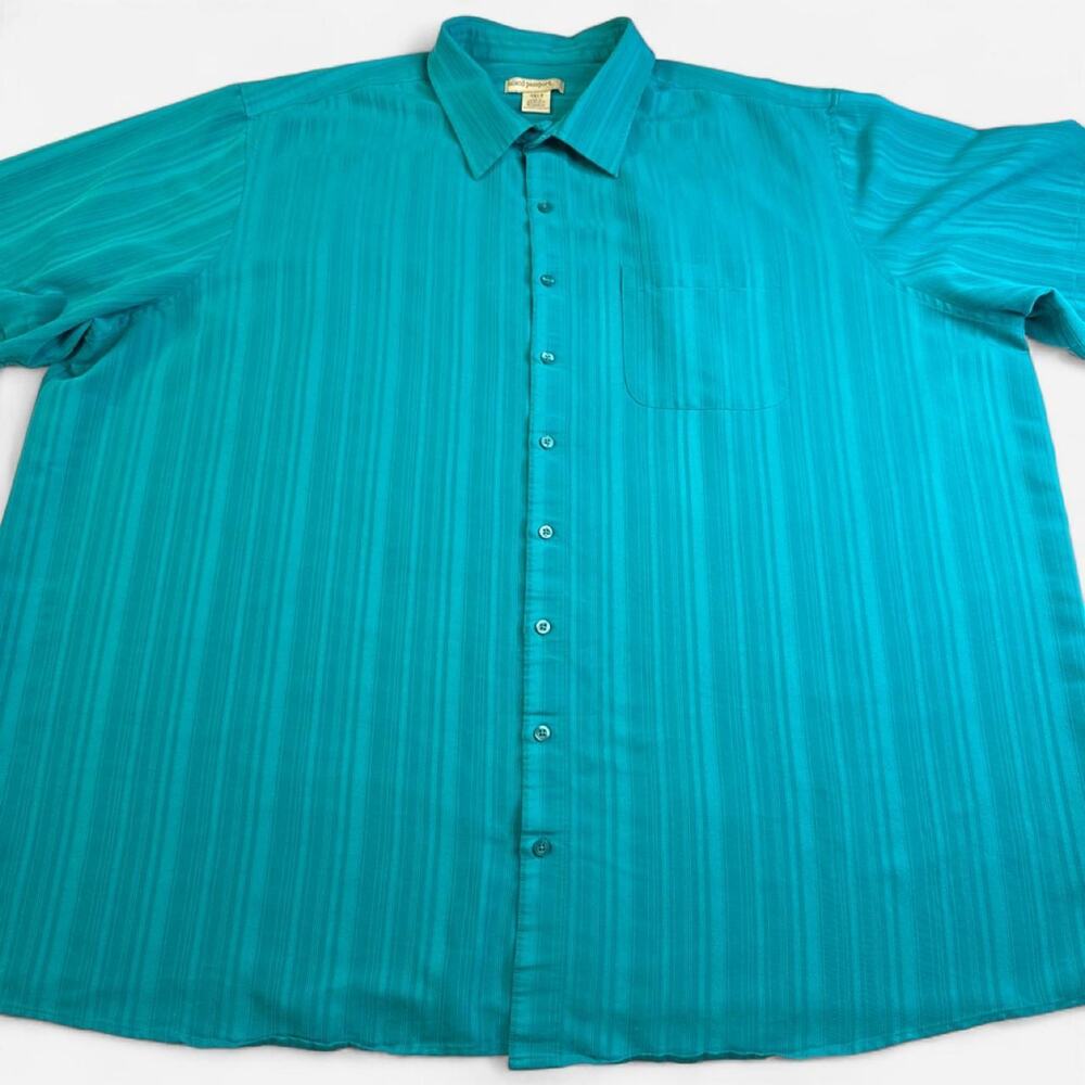 Island Passport 4XLT Teal Textured Button Down Shirt